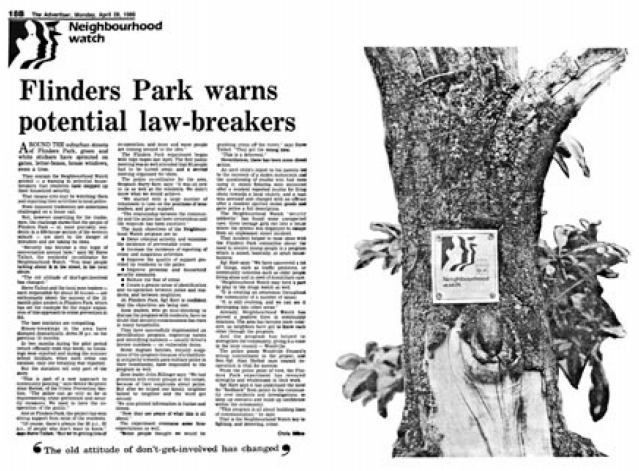 Article by Chris Milne in The Advertiser on 28 April 2986 about Flinders Park 